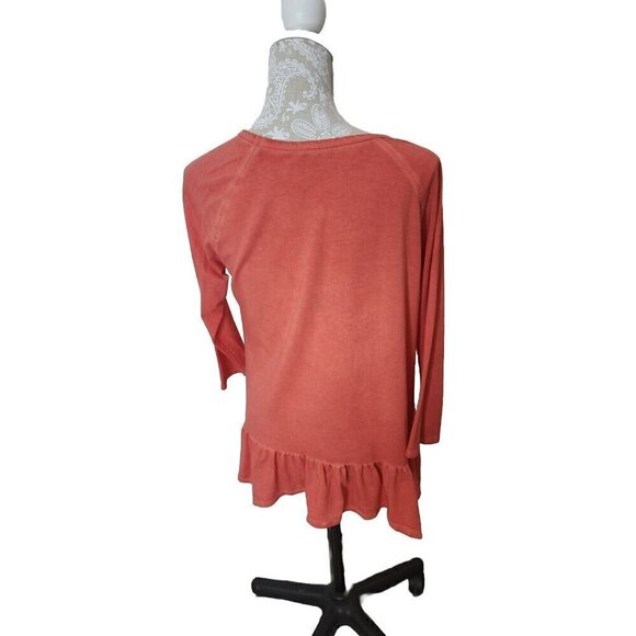 Hannah Peplum Top 3/4 Sleeve Orange Sun Washed Rinse Women's Medium - Picture 4 of 7